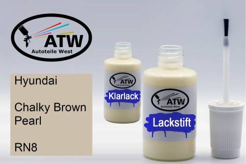 Hyundai, Chalky Brown Pearl, RN8: 20ml Lackstift + 20ml Klarlack - Set, von ATW Autoteile West.